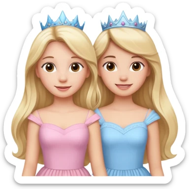 happy princesses blonde girl in light blue dress and long hair brunette girl in light pink dress sticker