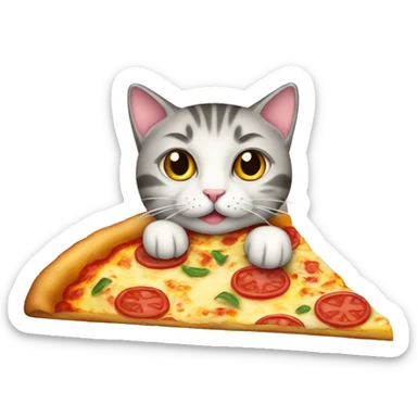 A cat rating a pizza with pineapple on it sticker