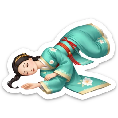 Beautiful girl in Hanfu lying on the ground sleeping sticker