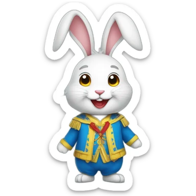 smiling rabbit dressed in a costume with colors inspired by the Ukrainian flag sticker