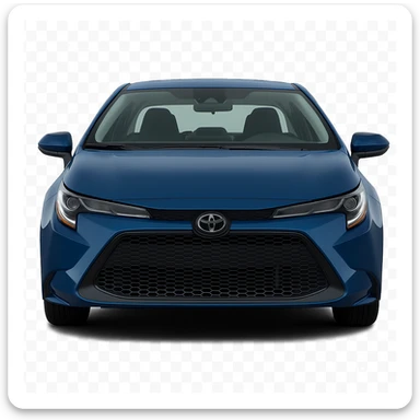 Show the blue sedan from the front, with a visible face, no background. Remove the background to isolate the subject. sticker