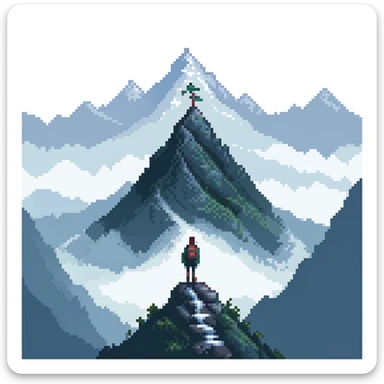 traveler standing on mountain peak surrounded by mist sticker