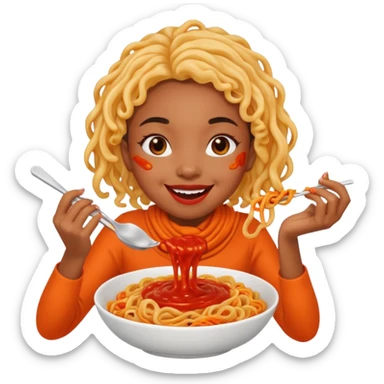 A light skined black girl eating lava noodles  sticker