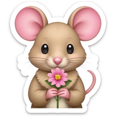 mouse holding flower sticker