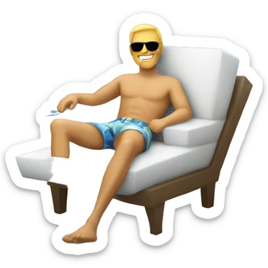 White  man relaxing in a couch on beach with cocktail sticker