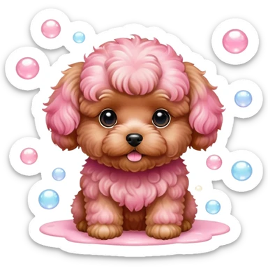 Red Maltipoo pastel pink soap bubbles  sticker