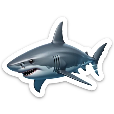 cinematic-shark-realistic-full-body-swimming-emoji,-sleek-powerful-body-gliding-through-the-ocean-depths,-dark-grey-skin-glossy-and-textured,-sharp-angular-fins-cutting-through-the-water,-piercing-black-eyes-focused-intensely,-rows-of-razor-sharp-teeth-slightly-visible,-simplified-yet-realistic-focused-features,-highly-detailed,-glowing-with-an-eerie-deep-sea-glow sticker