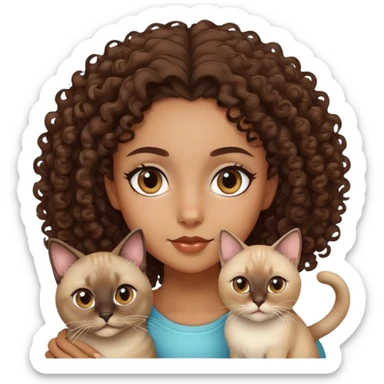 brown girl, brown eyes, curly hair and with a Siamese cat sticker