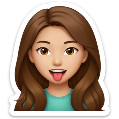 girl with long brown hair light olive skin asian eyes biting lip and winking flirty sticker