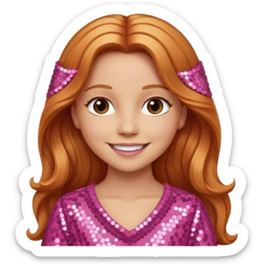 Carrie White with light skin, long reddish blonde hair, pink sequin outfit sticker