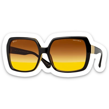 large square sunglasses with yellow gradient lenses and thick brown plastic frames, 70s fashion accessory sticker