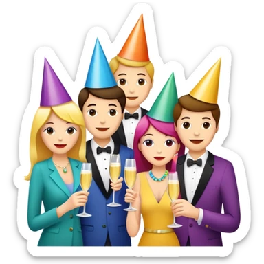 Wedding party guests celebrating with cannabis, colorful cartoon style sticker