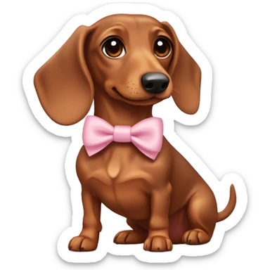 Brown dachshund with a light pink bow and a collar named “Emma” sticker
