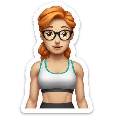 Ginger hair girl with eyeglasses and aesthetic gym outfit lifting dumbbells  sticker