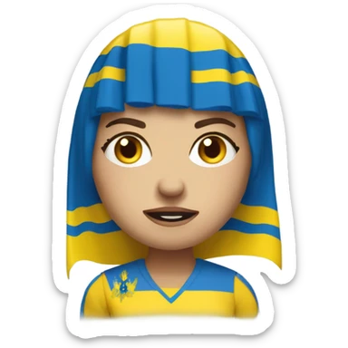 super-realistic angry female Ukrainian with ukranian flag sticker