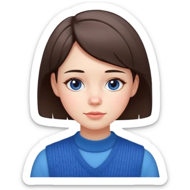 make a girl hair short and wear bunny skin pale ok and wear Sweater vests blue and make little bit a younger sticker