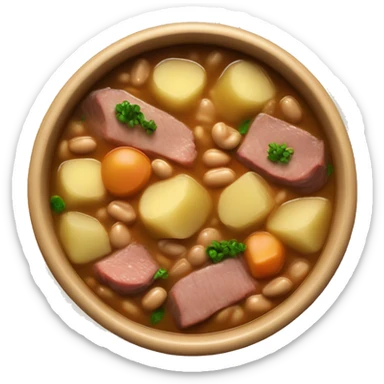 low water stew with chunks of meat and barley and beans nd potato’s  sticker