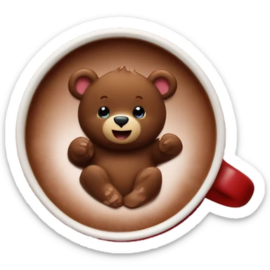 Baby bear inside of a cup of hot cocoa. Burgundy colored cup.  sticker