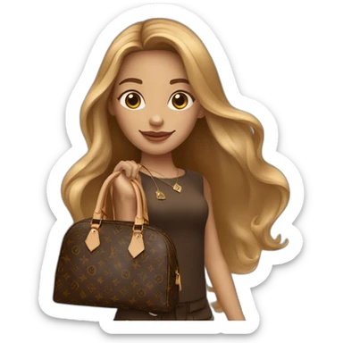 1 girl with light-brown long hair holding louis vuitton bag sticker