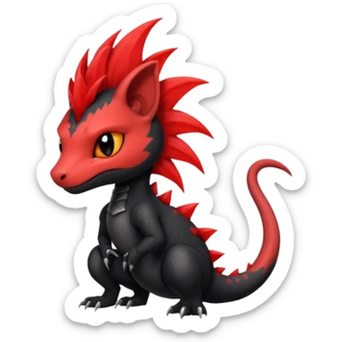Shiny cool badass Fiery gothic evil black and red salandit-Liten-torracat with a red Mohawk  sticker