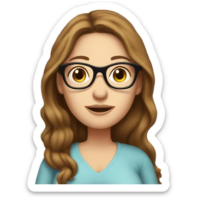 Pregnant White woman with long brown hair and glasses sticker