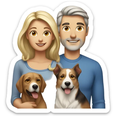 Caucasian man and woman with two dogs sticker
