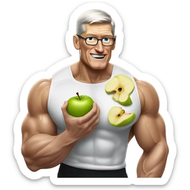 Tim cook bodybuilder eating a bitten apple sticker