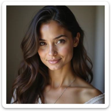 realistic portrait of a girl resembling Adriana Lima, photorealistic style, soft lighting, gentle smile sticker