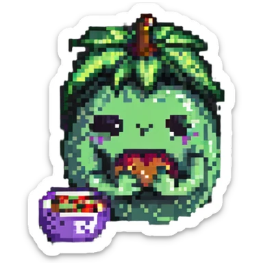 face eating an aubergine (eggplant) pixel art sticker