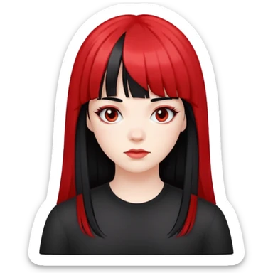 Pale girl with all black hair and bangs, but two strips of red hair on the side sticker