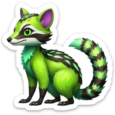 Iridescent Neon Green Civet-Numbat-Sergal-fusion-hybrid-animal-creature, full body sticker