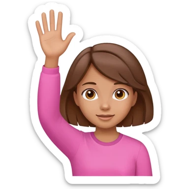 cute tan girl wearing with brown hair wearing a pink shirt waving sticker