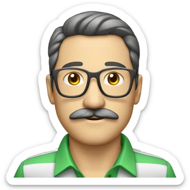 señor sin bigote con cabello corto, cabello color gris, camisa blanca de vestir y lentes verdes de aumento  sticker