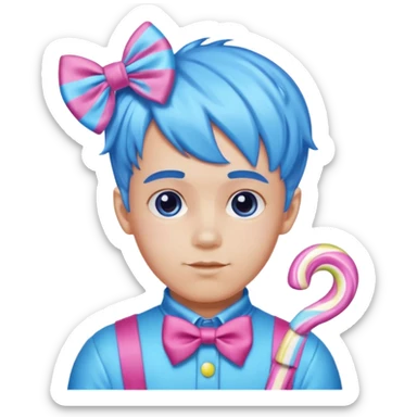 candy boy from candyland blue pink mixed candy hair with ribbon and  sticker