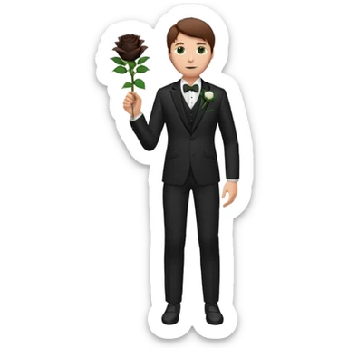 Chico blanco, pelo castaño, ojos verdes, traje boda oscuro y flor solapa , cuerpo entero sticker