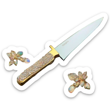 opal crystal rhinestone handle gold knife sticker