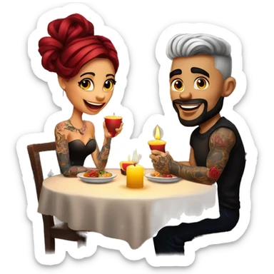romantic candle light dinner for beautiful tattooed couple sticker