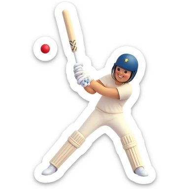 Add a cricket ball near the swinging bat in 3D emoji style with no background, matching the existing 3D emoji style of the image. sticker