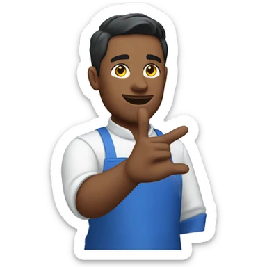 guy in a blue apron waves his hand sticker