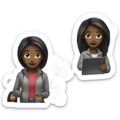 Black girl , long straight hair Student with a iPad  sticker