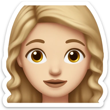 A plump white girl with small almond brown eyes, brown eyebrows and eyelashes, medium length soft brown hair, medium sized nose, medium sized pink lips and pink cheeks. sticker