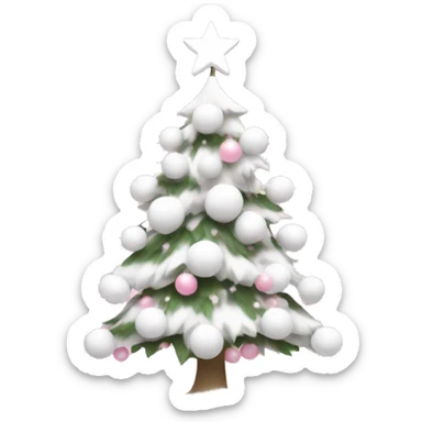 White Christmas tree with light pink balls and snowflakes  sticker