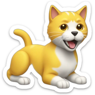 Gato amarillo abrazando a perro blanco peludo en 3d sticker