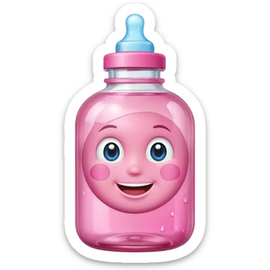 Smiling freaky baby oil bottle pink sticker