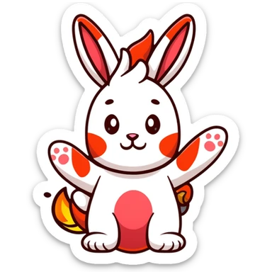 cute red fire bunny with fire paws and dragon wings sticker