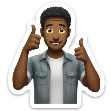  funny guy making thumb up with both hands close to his face sticker