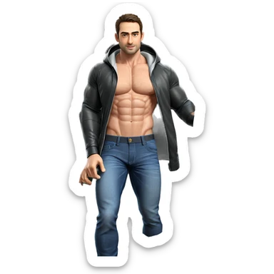 muscular male with open jacket sticker