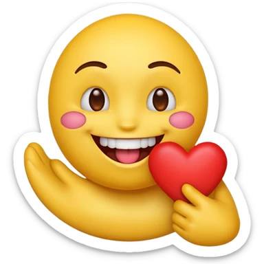 yellow emoji face holding a heart and hes so happy with so happy with teeth and tongue sticker