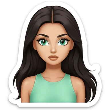 glamorous white fashion model wearing mint green top, with dramatic long eyelashes sticker