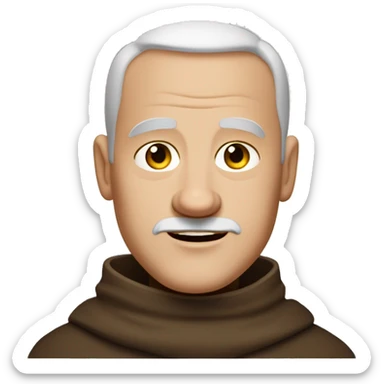 A middle-aged white male friar with a grizzled appearance, buzz cut, no facial hair, and a square jaw. sticker